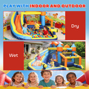 Bouncy Castle and Water Park for Outdoor Kids Play with Slide and Pool Multicolour AOSOM