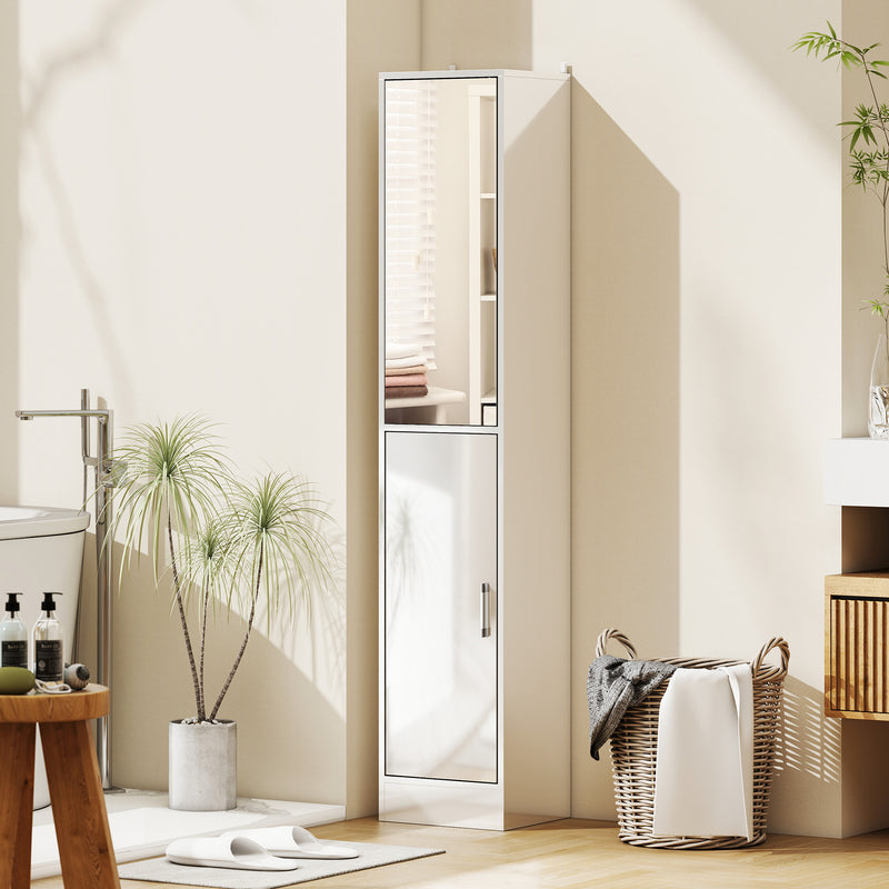 Tall Bathroom Cabinet with Mirror and Adjustable Shelf for Extra Storage, High Gloss White