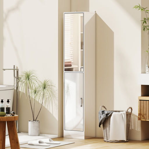 Tall Bathroom Cabinet with Mirror and Adjustable Shelf for Extra Storage, High Gloss White