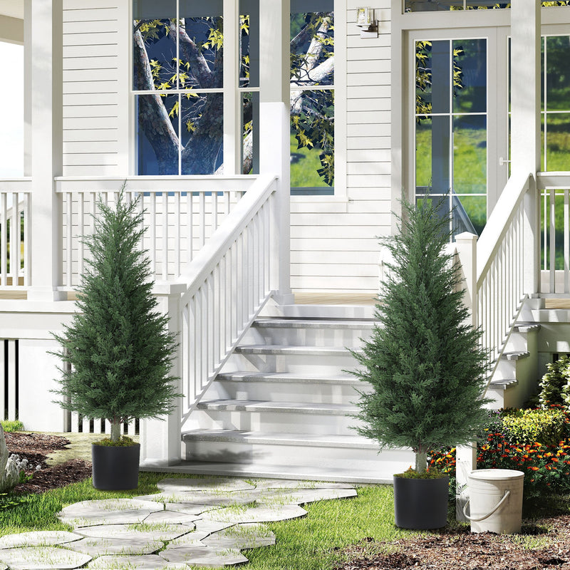 Set of 2 Artificial Cypress Trees 90cm UV Resistant with Pots for Indoor Outdoor Decor