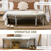 Cream Half Moon Ottoman Bench With Tufted Seat and Light Wood Legs For Bedroom or Hallway