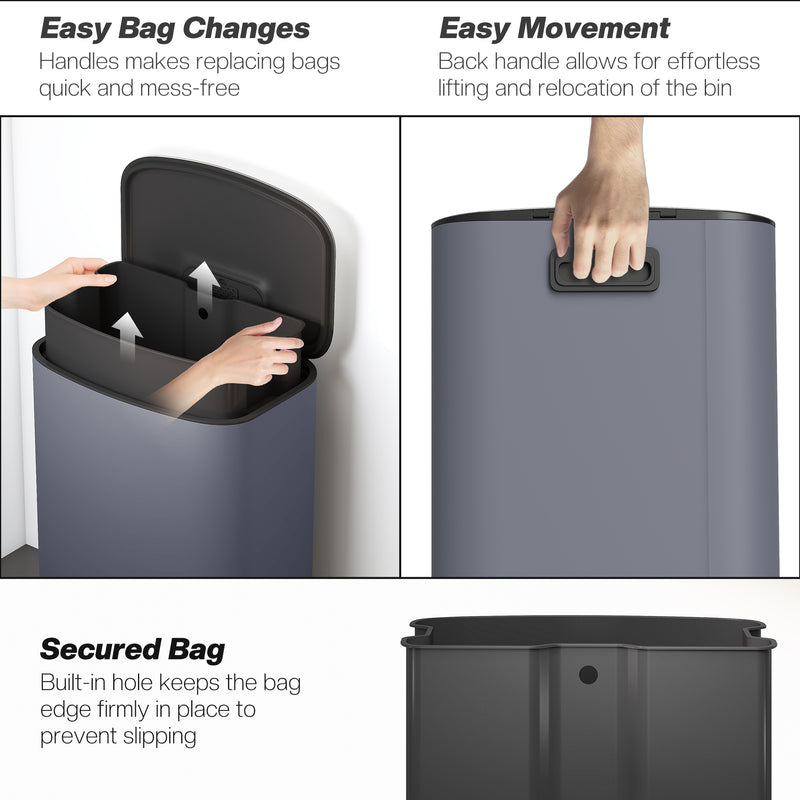 50L Pedal Bin with Soft Close Lid and Removable Inner Bucket for Kitchen or Office Grey