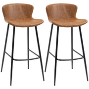 Set of 2 PU Leather Bar Stools with Backrest and Steel Legs for Kitchen Dining, Brown