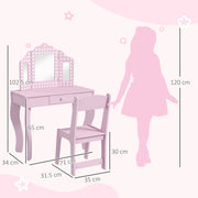 Kids Dressing Table Set with Stool Mirror and Drawer for Bedroom Playroom Use, Pink