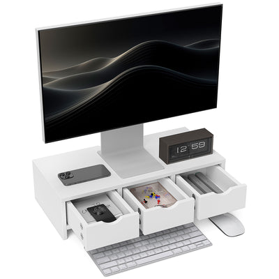 White Monitor Stand Riser with 3 Drawers for PC Laptop and Small Printer by HOMCOM