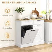 Kitchen Sideboard with Hidden Tilt Out Rubbish Bin and Storage Drawers White AOSOM