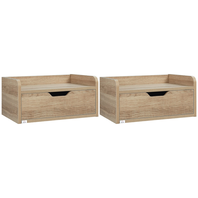 Wall Mounted Floating Bedside Tables Set of 2 with Storage Drawers for Bedroom Use, Natural