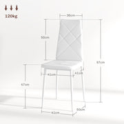 Set of 6 White Faux Leather Dining Chairs With Cushioned Seats For Modern Kitchens