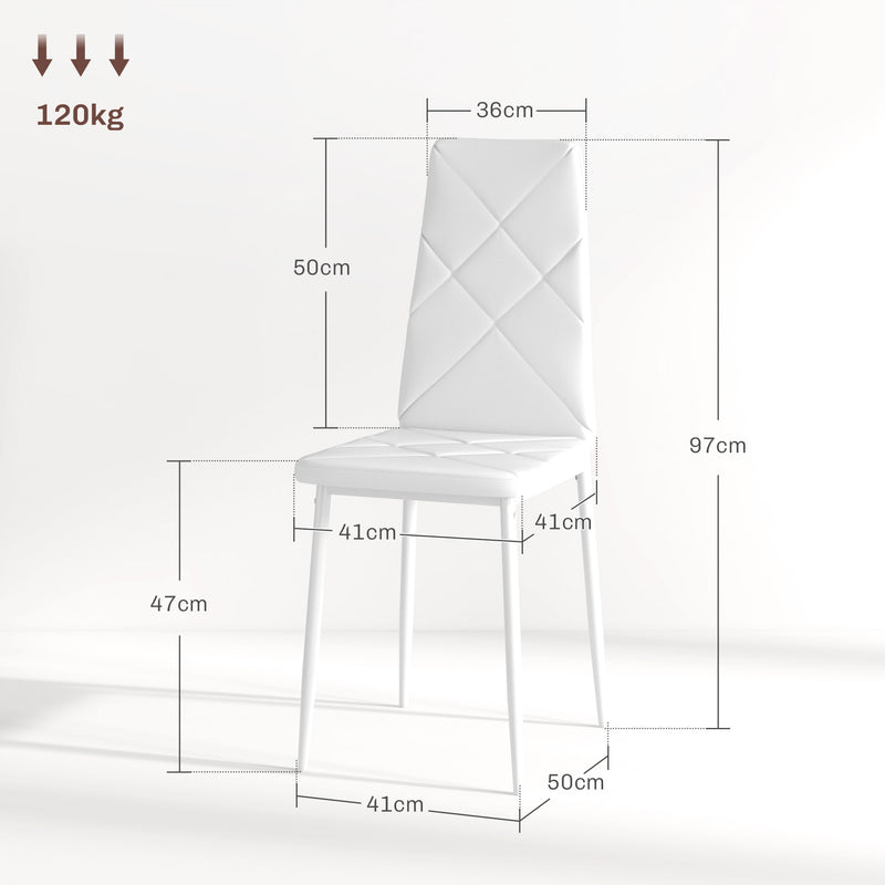 Set of 6 White Faux Leather Dining Chairs With Cushioned Seats For Modern Kitchens