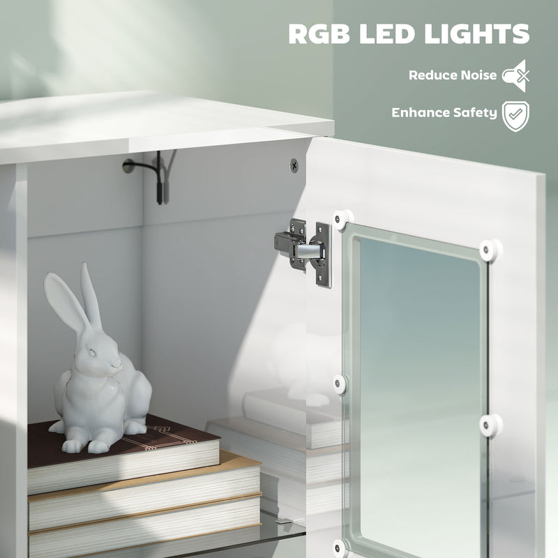 Modern High Gloss Sideboard with LED Lights and Glass Shelves for Living Room Storage, White