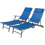 Set of 2 Blue Folding Sun Loungers with Adjustable Recline and Pillows by Outsunny