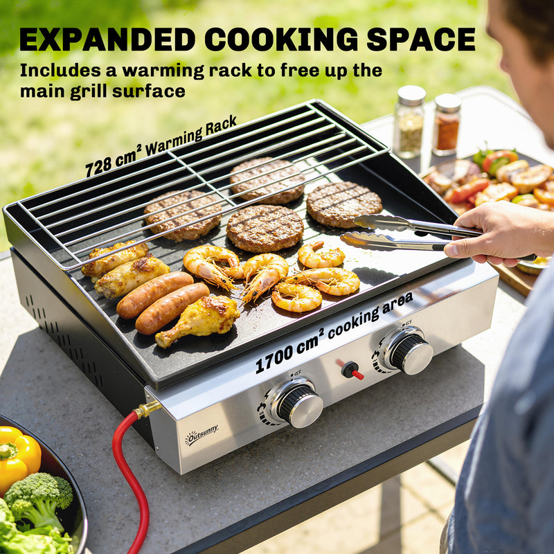 Portable Gas BBQ with 2 Cooking Zones and Warming Rack for Easy Outdoor Meals Black Outsunny