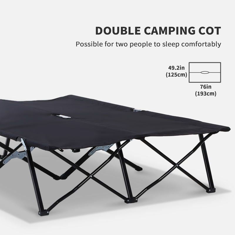 Double Folding Camping Bed for Two with Steel Frame and Carry Bag Black