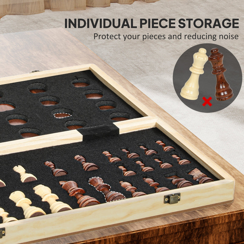 SPORTNOW 15 Inch Chess Set, Foldable Chess and Draughts Set, Brown AOSOM