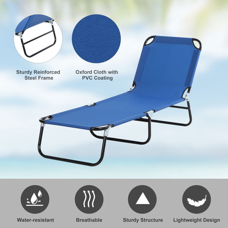 2 Piece Foldable Sun Loungers with Adjustable Backrest for Garden or Beach Use Blue
