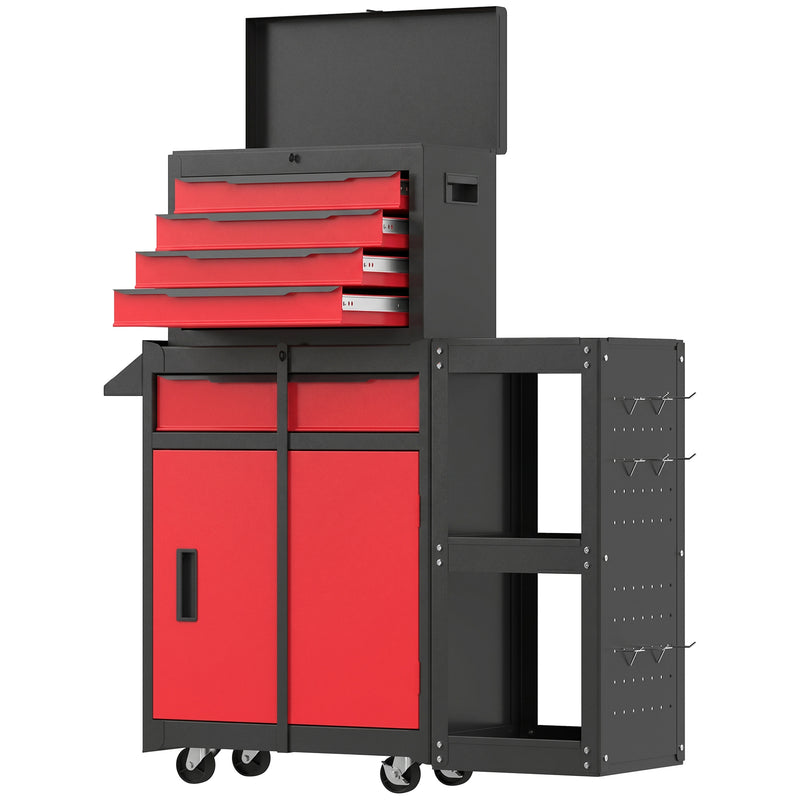 Rolling Tool Chest With Lockable Drawers and Slim Design for Small Garages Black Red