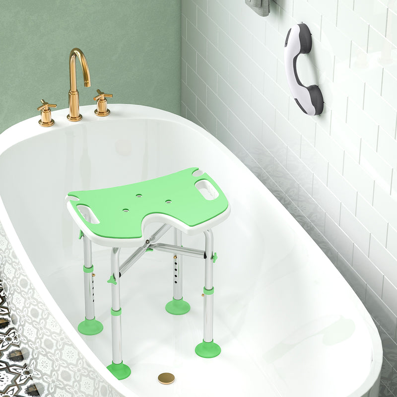 Height Adjustable Padded Shower Stool with U Shaped Seat for Bathroom Comfort Green