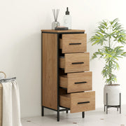 Slim Oak Bathroom Storage Cabinet With 4 Drawers For Organising Toiletries