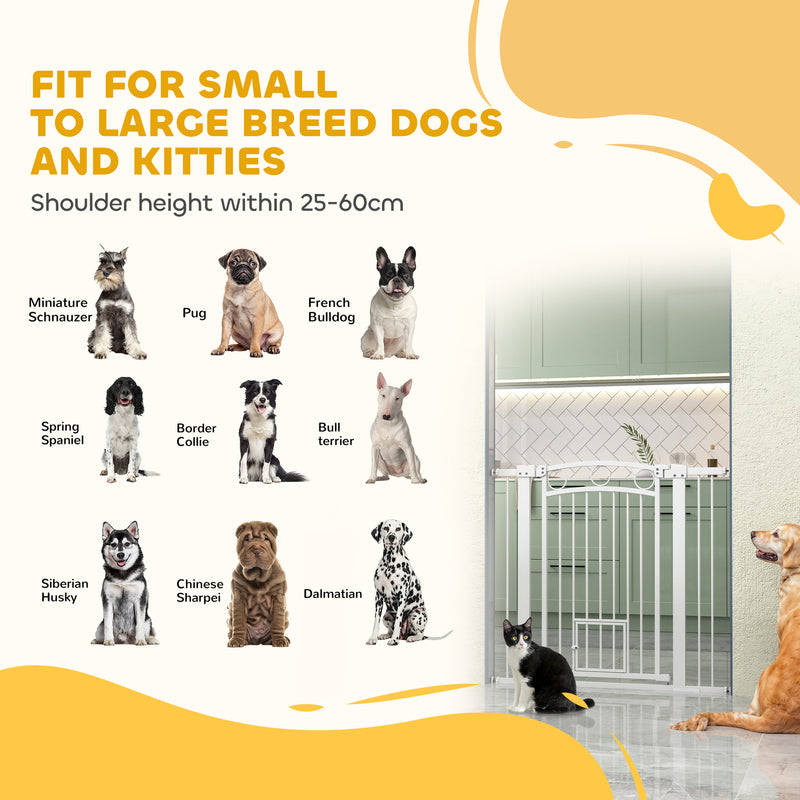 96cm Tall Dog Gate with Door, 7cm and 14cm Extensions, for Stairs, Doorways, 76-104cm by PawHut