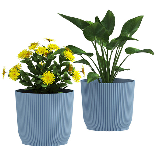 Set of Two Blue 22cm Planters for Garden Flowers and Herbs by Outsunny