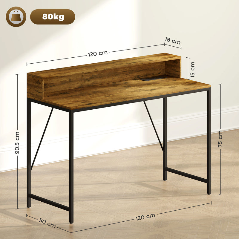 120cm Gaming Desk with LED Lights and Power Outlets Rustic Brown by HOMCOM