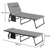 Set of 2 Folding Sun Loungers with Reclining Backrest and Side Pocket Light Grey by Outsunny