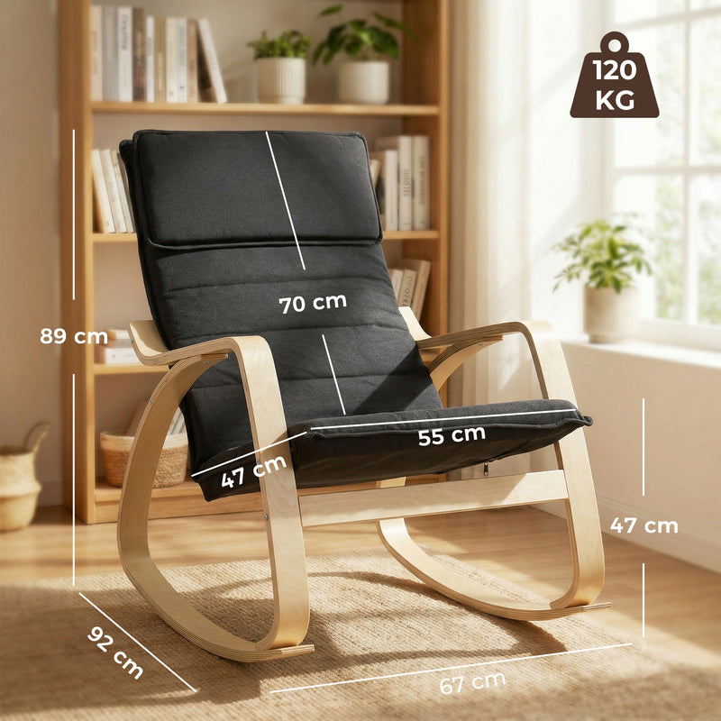 Rocking Chair with High Back and Cushioned Seat for Relaxing at Home Black AOSOM