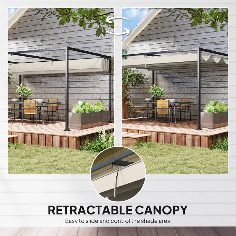 Metal Pergola With Retractable Canopy Roof For Garden Or Patio Shelter 3x2m Cream White AOSOM