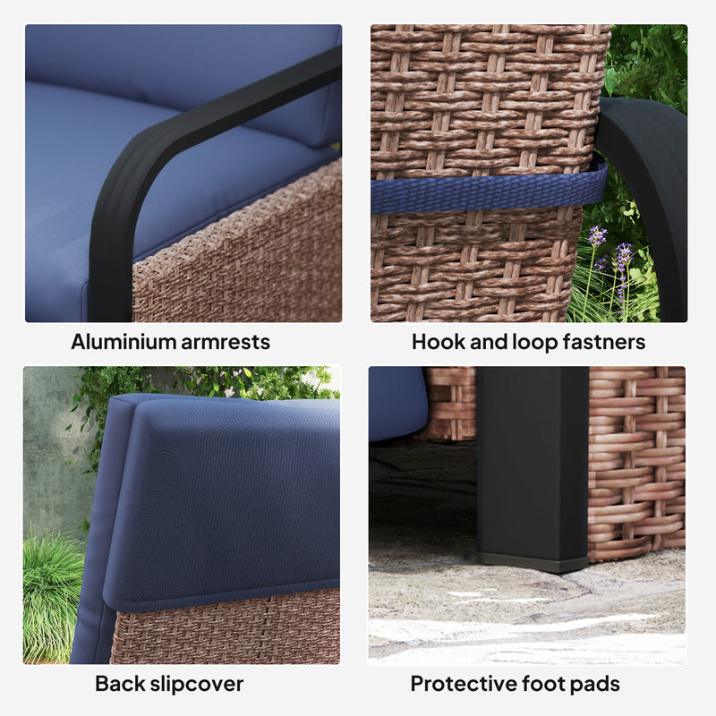 Rattan Garden Recliner Chair with Cushion Side Tray and Adjustable Footrest by Outsunny