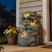 Garden Water Fountain with Calming Sounds and Warm LED Light for Relaxing Outdoor Spaces Grey AOSOM