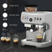 15 Bar Coffee Machine With Adjustable Grind Steamer and Accessories Silver by HOMCOM