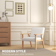 Accent Armchair with Wide Wooden Frame and Thick Linen Seat for Home or Office Cream White