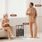 Slim Bedside Table With USB Charging Station and 2 Storage Drawers For Bedroom or Living Room, Industrial Style