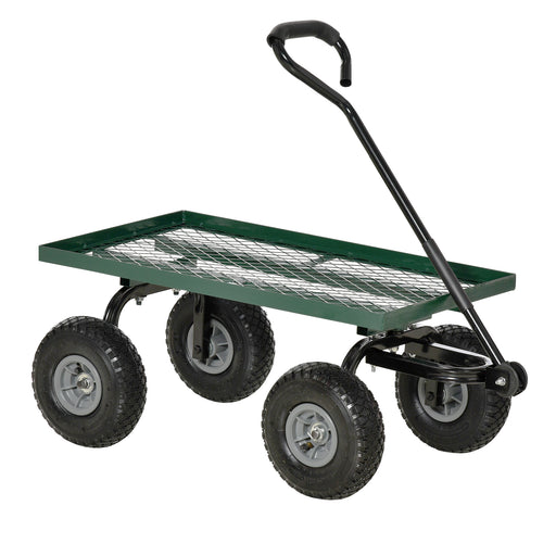 Heavy Duty Garden Trolley Cart With Pneumatic Wheels And Steel Frame For Outdoor Use Green AOSOM