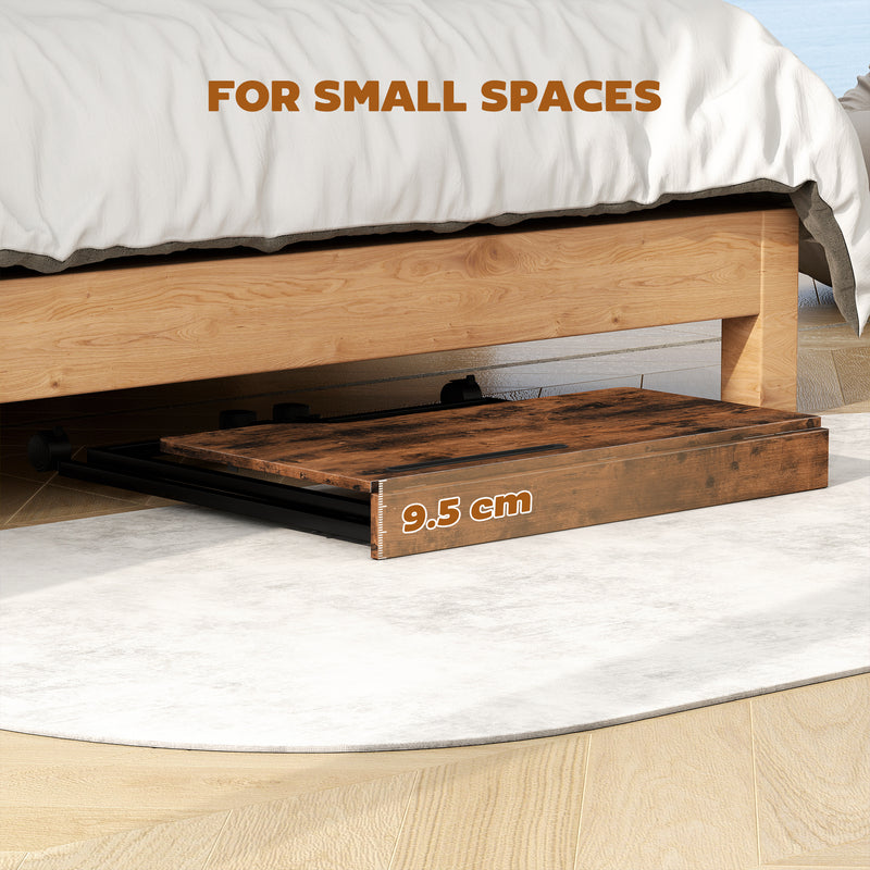 Compact Folding Desk on Wheels with Storage Shelf for Home Office Use Rustic Brown AOSOM