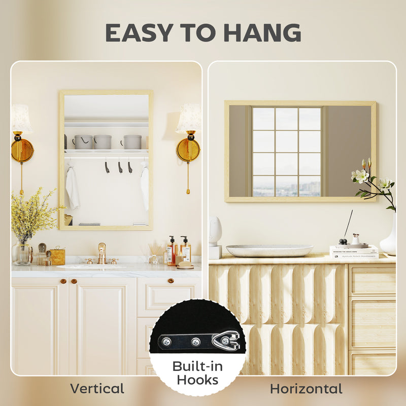 Rectangular Wall Mirror for Brightening and Enlarging Rooms Natural Wood Finish AOSOM