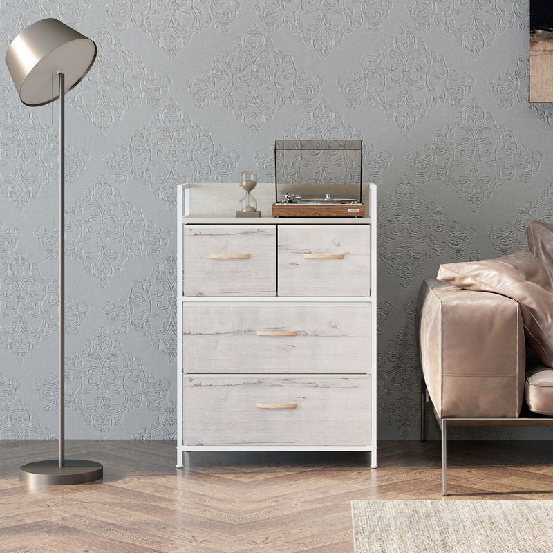 Rustic Black Chest with Four Fabric Drawers for Bedroom or Hallway Storage