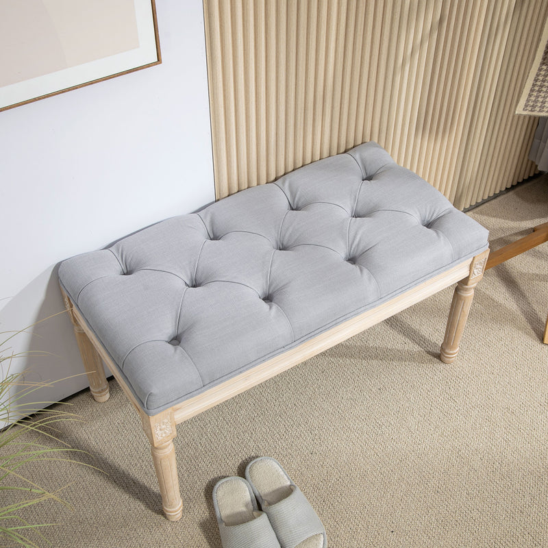 Light Grey Vintage Wooden Bed End Bench with Padded Seat by HOMCOM