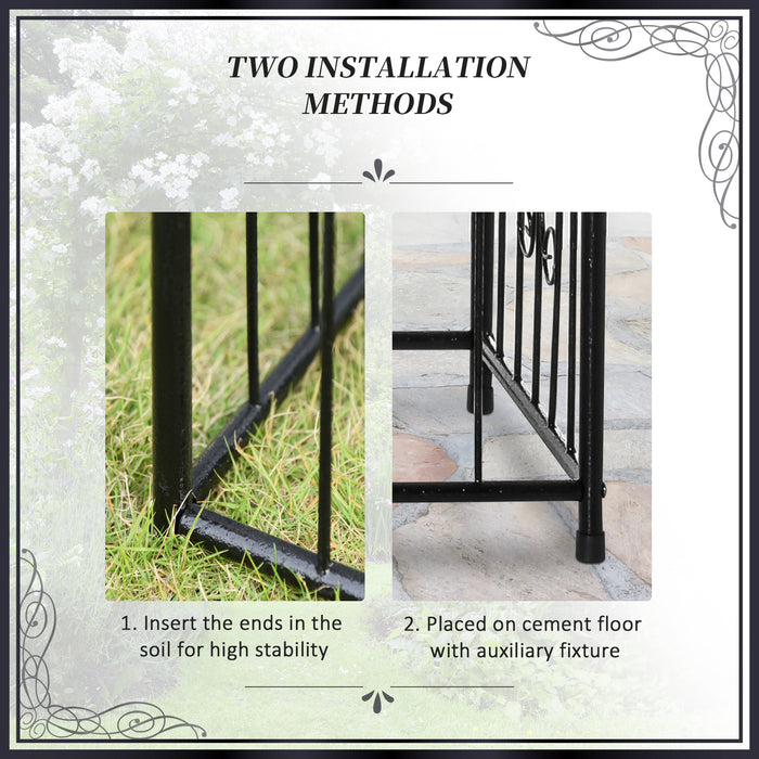 Metal Garden Arbor Arch with Double Doors and Planter Baskets Black by Outsunny
