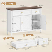 Hallway Sideboard with Adjustable Shelves and Drawers for Organised Storage White Brown Homcom