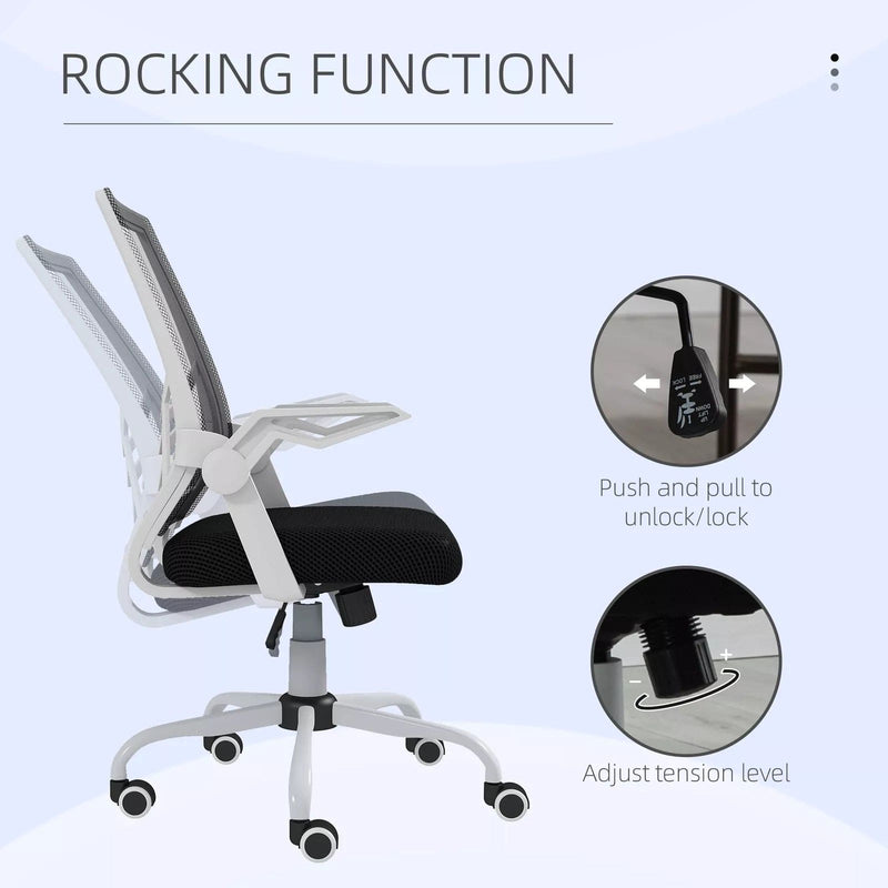 Image of a Mesh Office Chair With Flip Up Arms, Lumbar Support, Swivel Base.