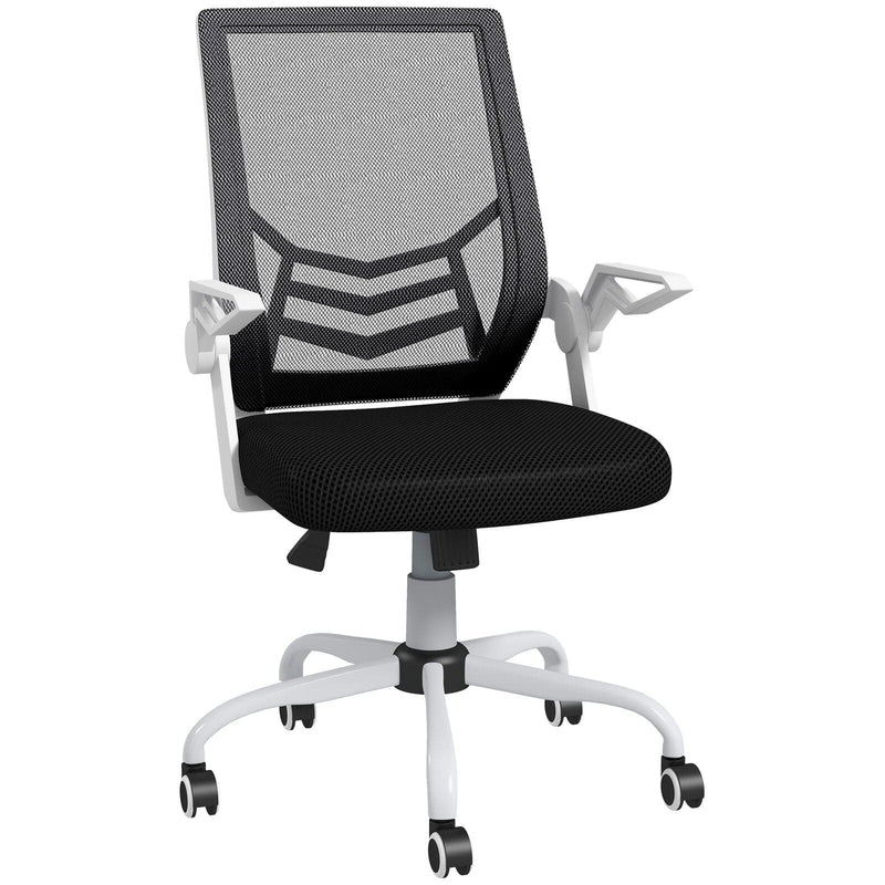 Image of a Mesh Office Chair With Flip Up Arms, Lumbar Support, Swivel Base.