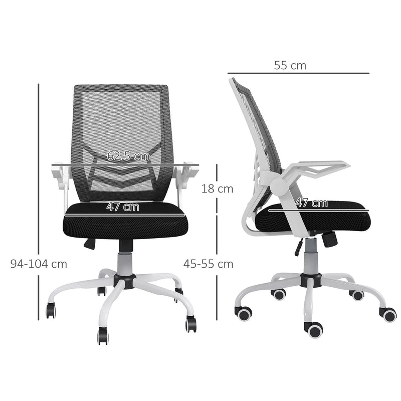 Image of a Mesh Office Chair With Flip Up Arms, Lumbar Support, Swivel Base.