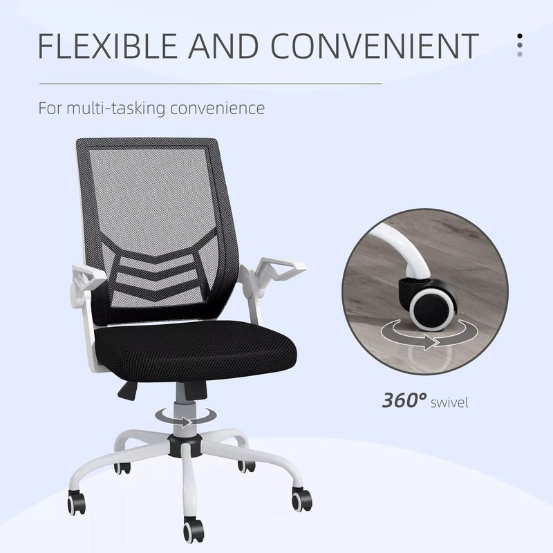 Image of a Mesh Office Chair With Flip Up Arms, Lumbar Support, Swivel Base.