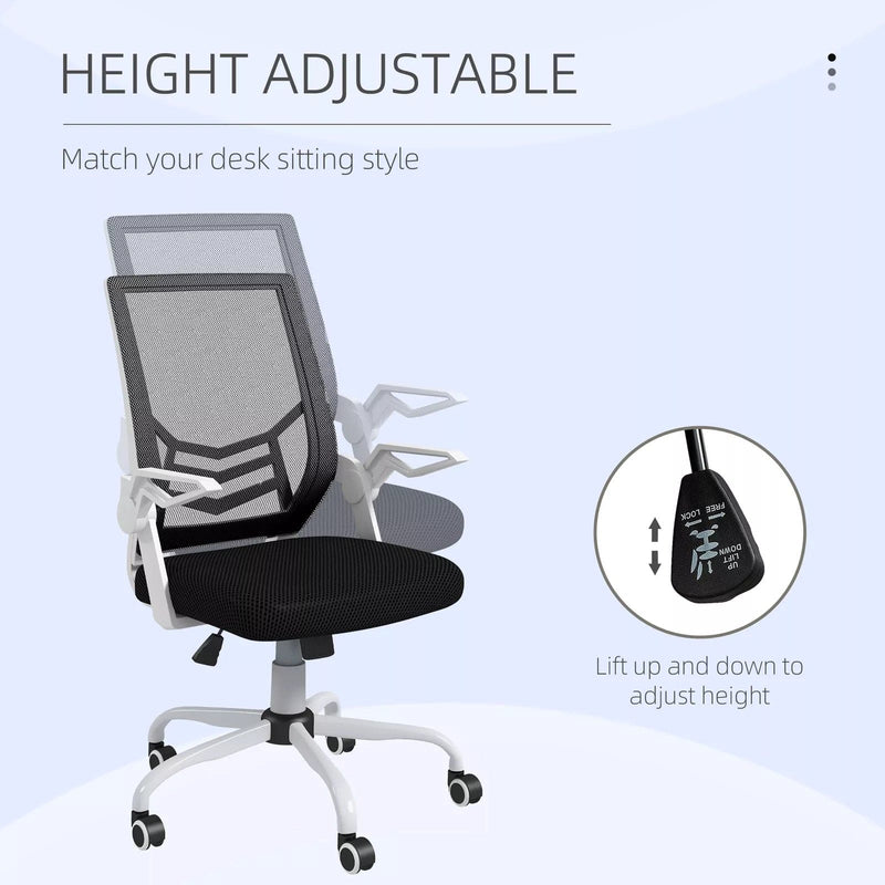 Image of a Mesh Office Chair With Flip Up Arms, Lumbar Support, Swivel Base.