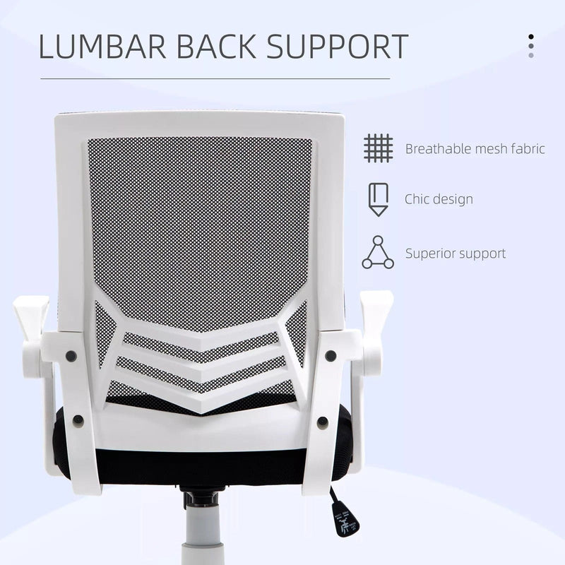 Image of a Mesh Office Chair With Flip Up Arms, Lumbar Support, Swivel Base.