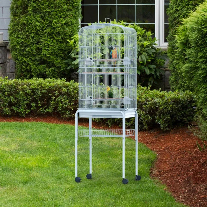 Large Metal Bird Cage With Breeding Stand, Wheels, Blue