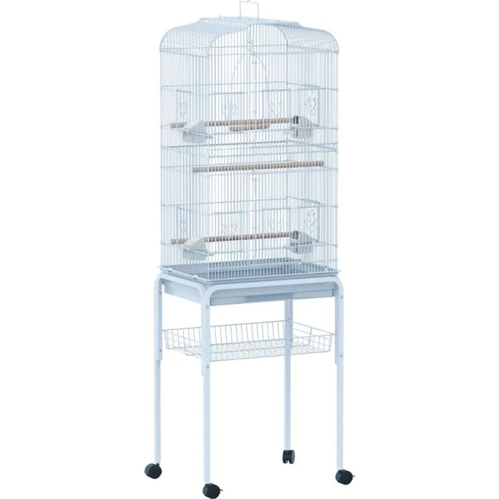 Large Metal Bird Cage With Breeding Stand, Wheels, Blue