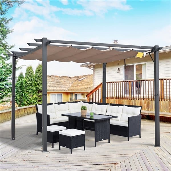 3m x 3m Metal Pergola With Retractable Canopy
