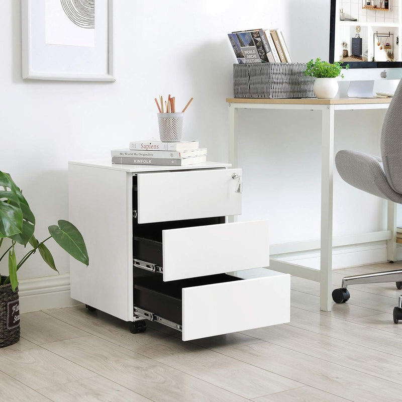 White Metal File Cabinet With Lock 3 Drawers by Songmics